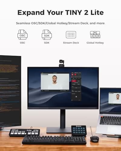 OBSBOT Tiny 2 Lite 4K Webcam for PC, AI Tracking PTZ Streaming Camera with 1/2" Sensor, Gesture Control, 60 FPS, HDR, Microphones, Web Camera for Desktop Computer, Laptop, Meeting, Video Calls, etc. image