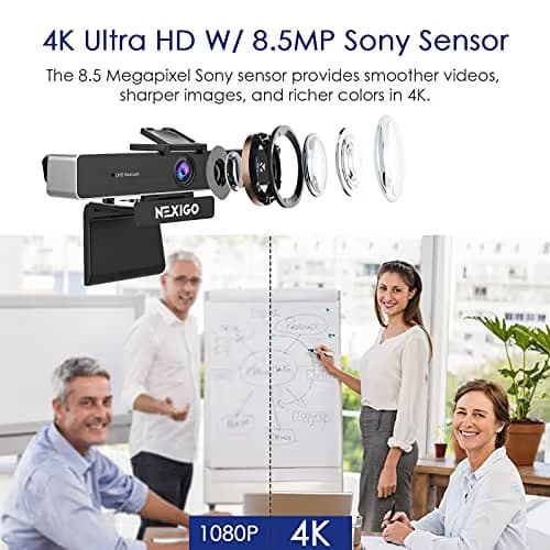Zoom Certified, NexiGo N950P (Gen 2) 4K Zoomable Webcam, RF Remote, Sony_Starvis Sensor, 5X Digital Zoom, Pro Web Camera with Dual Stereo Mics image