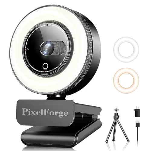 PixelForge 4K Webcam for PC with Microphone & Light & Privacy Cover, Web Camera for Desktop Computer/Laptop/Monitor/Mac, USB Streaming Camera for Zoom/Skype/Teams/Video Calling/Studying and Conference image