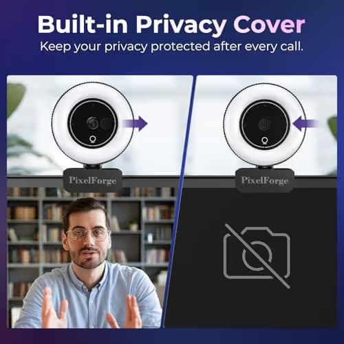 PixelForge 4K Webcam for PC with Microphone & Light & Privacy Cover, Web Camera for Desktop Computer/Laptop/Monitor/Mac, USB Streaming Camera for Zoom/Skype/Teams/Video Calling/Studying and Conference image
