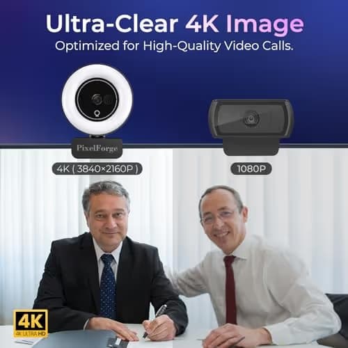 PixelForge 4K Webcam for PC with Microphone & Light & Privacy Cover, Web Camera for Desktop Computer/Laptop/Monitor/Mac, USB Streaming Camera for Zoom/Skype/Teams/Video Calling/Studying and Conference image