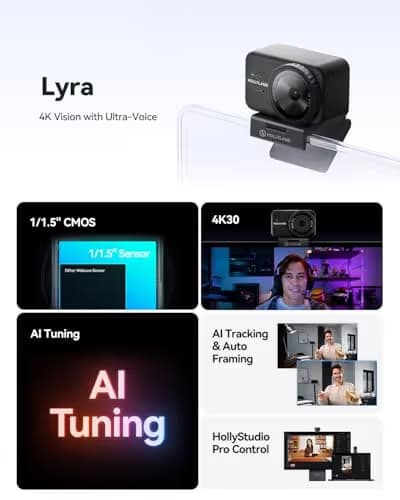 Hollyland Lyra UHD 4K Webcam for PC with Mic, 1/1.5" Sensor, 50MP, Auto Framing, PDAF, Control for Live Streaming, Video Calls, Gaming, Works with Zoom, Teams, Twitch & More image