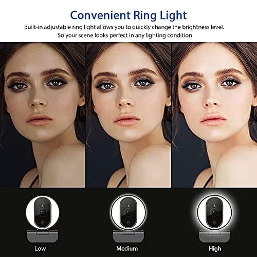 NexiGo N680E 1080P Webcam with Ring Light, Privacy Cover and Dual Microphone, Advanced Auto-Focus, Adjustable Brightness, Streaming Web Camera for Zoom Skype Facetime, PC Mac Laptop Desktop image