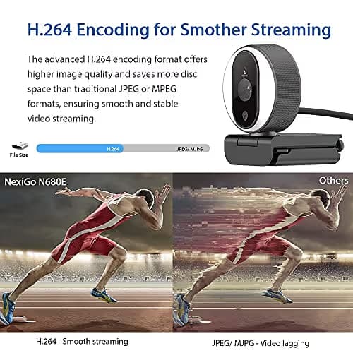NexiGo N680E 1080P Webcam with Ring Light, Privacy Cover and Dual Microphone, Advanced Auto-Focus, Adjustable Brightness, Streaming Web Camera for Zoom Skype Facetime, PC Mac Laptop Desktop image