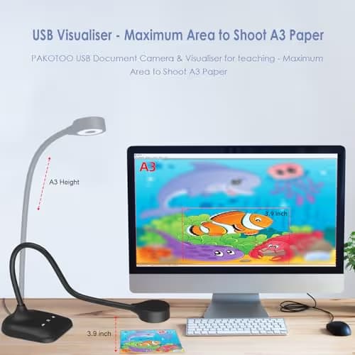 PAKOTOO USB Document Camera for Teachers, Webcam/Doc Camera for Classroom with A3 Format, 3-Level LED Lights, Image Invert, Fold, Dual mic for Mac OS, Windows, Zoom, OBS Work with Distance Learning image