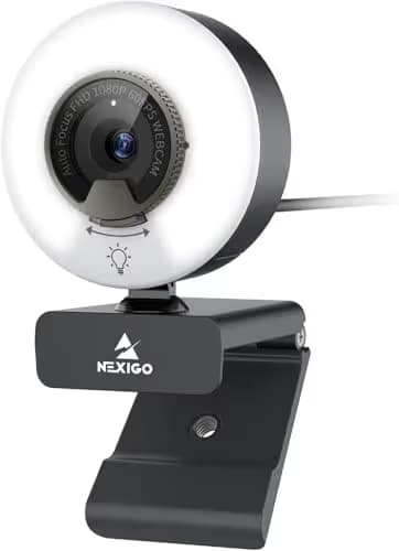 NexiGo N960E 1080P 60FPS Webcam with Light, Software Included, Fast AutoFocus, Built-in Privacy Cover, USB Web Camera, Dual Stereo Microphone, for Zoom Meeting Skype Teams Twitch image