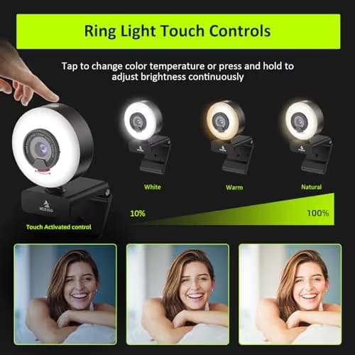 NexiGo N960E 1080P 60FPS Webcam with Light, Software Included, Fast AutoFocus, Built-in Privacy Cover, USB Web Camera, Dual Stereo Microphone, for Zoom Meeting Skype Teams Twitch image