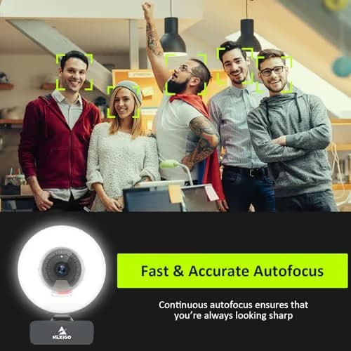 NexiGo N960E 1080P 60FPS Webcam with Light, Software Included, Fast AutoFocus, Built-in Privacy Cover, USB Web Camera, Dual Stereo Microphone, for Zoom Meeting Skype Teams Twitch image