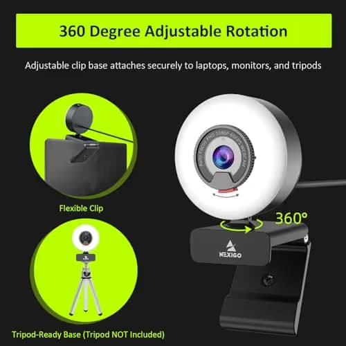 NexiGo N960E 1080P 60FPS Webcam with Light, Software Included, Fast AutoFocus, Built-in Privacy Cover, USB Web Camera, Dual Stereo Microphone, for Zoom Meeting Skype Teams Twitch image