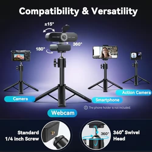 EMEET C60E 4K Webcam with Tripod, Streaming Camera with PDAF Autofocus, Dual Microphones, Auto Light Correction, 73° FOV, Plug & Play USB Webcam for Live Streaming, Gaming & Real-Time Interaction image