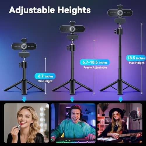 EMEET C60E 4K Webcam with Tripod, Streaming Camera with PDAF Autofocus, Dual Microphones, Auto Light Correction, 73° FOV, Plug & Play USB Webcam for Live Streaming, Gaming & Real-Time Interaction image