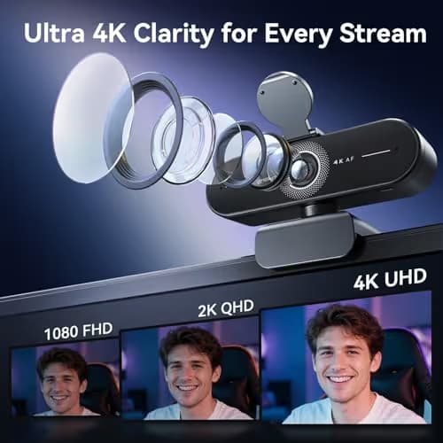 EMEET C60E 4K Webcam with Tripod, Streaming Camera with PDAF Autofocus, Dual Microphones, Auto Light Correction, 73° FOV, Plug & Play USB Webcam for Live Streaming, Gaming & Real-Time Interaction image