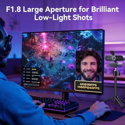 EMEET C60E 4K Webcam with Tripod, Streaming Camera with PDAF Autofocus, Dual Microphones, Auto Light Correction, 73° FOV, Plug & Play USB Webcam for Live Streaming, Gaming & Real-Time Interaction image