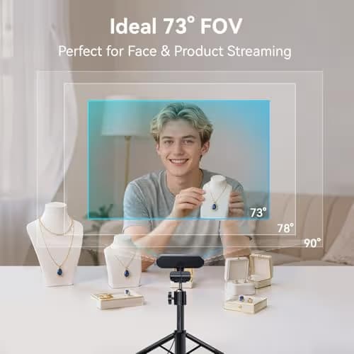 EMEET C60E 4K Webcam with Tripod, Streaming Camera with PDAF Autofocus, Dual Microphones, Auto Light Correction, 73° FOV, Plug & Play USB Webcam for Live Streaming, Gaming & Real-Time Interaction image