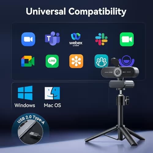 EMEET C60E 4K Webcam with Tripod, Streaming Camera with PDAF Autofocus, Dual Microphones, Auto Light Correction, 73° FOV, Plug & Play USB Webcam for Live Streaming, Gaming & Real-Time Interaction image