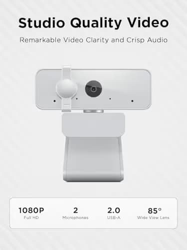 Lenovo 310 FHD Webcam, 1080p, FHD Resolution @30 FPS, Plug-and Play USB Connectivity, 1.8M Cable, 2 Integrated Microphones, External Privacy Shutter, White image