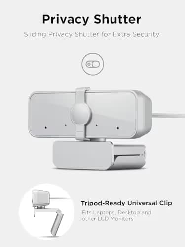 Lenovo 310 FHD Webcam, 1080p, FHD Resolution @30 FPS, Plug-and Play USB Connectivity, 1.8M Cable, 2 Integrated Microphones, External Privacy Shutter, White image