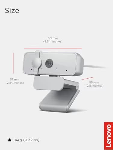 Lenovo 310 FHD Webcam, 1080p, FHD Resolution @30 FPS, Plug-and Play USB Connectivity, 1.8M Cable, 2 Integrated Microphones, External Privacy Shutter, White image