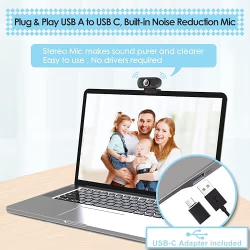 USB C Webcam for Switch 2 / PC: 1080P HD Web Cam with Mic,Computer Camera with Privacy Cover & Tripod Stand for MAC Desktop Laptop, Wide Angle Webcam Pro Streaming Web Camera for Skype/Teams/Webex image