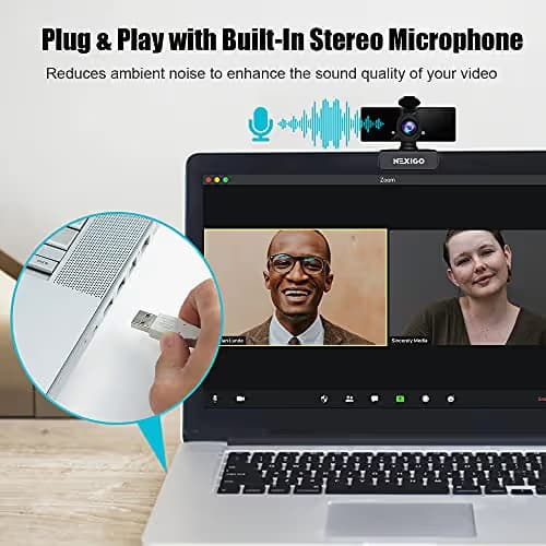 NexiGo N660 1080P Business Webcam, Dual Microphone & Privacy Cover, USB FHD Web Computer Camera, Plug and Play, for Zoom/Skype/Teams/Webex, Laptop MAC PC Desktop image