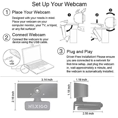 NexiGo N660 1080P Business Webcam, Dual Microphone & Privacy Cover, USB FHD Web Computer Camera, Plug and Play, for Zoom/Skype/Teams/Webex, Laptop MAC PC Desktop image