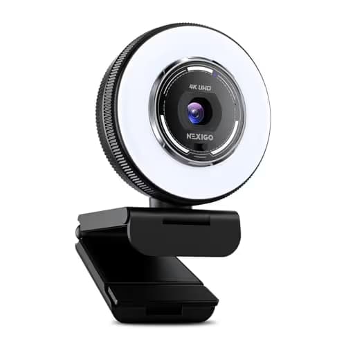 NexiGo N680E Pro 4K Webcam with Ring Light, PDAF Autofocus, 1080p 60FPS, Dual Noise-Canceling Mics, Privacy Shutter, USB Plug-and-Play for Zoom, Teams, Twitch, Google Meet image