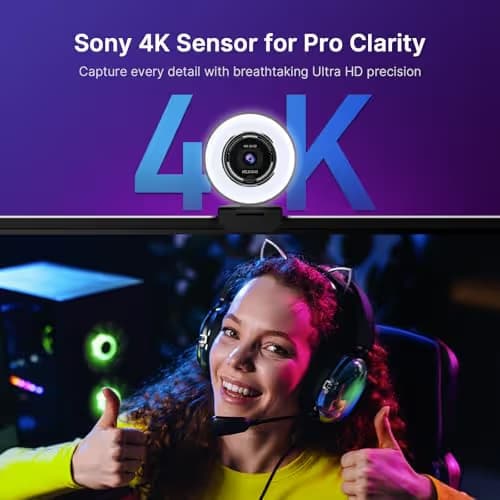 NexiGo N680E Pro 4K Webcam with Ring Light, PDAF Autofocus, 1080p 60FPS, Dual Noise-Canceling Mics, Privacy Shutter, USB Plug-and-Play for Zoom, Teams, Twitch, Google Meet image
