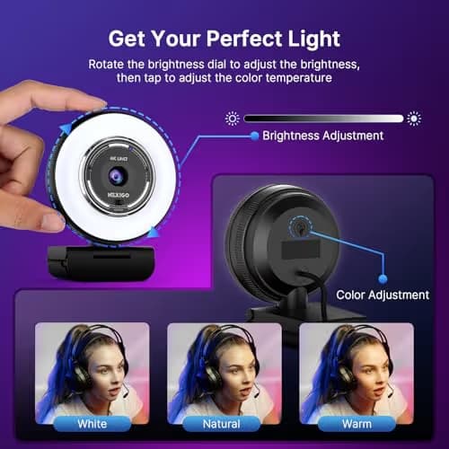 NexiGo N680E Pro 4K Webcam with Ring Light, PDAF Autofocus, 1080p 60FPS, Dual Noise-Canceling Mics, Privacy Shutter, USB Plug-and-Play for Zoom, Teams, Twitch, Google Meet image