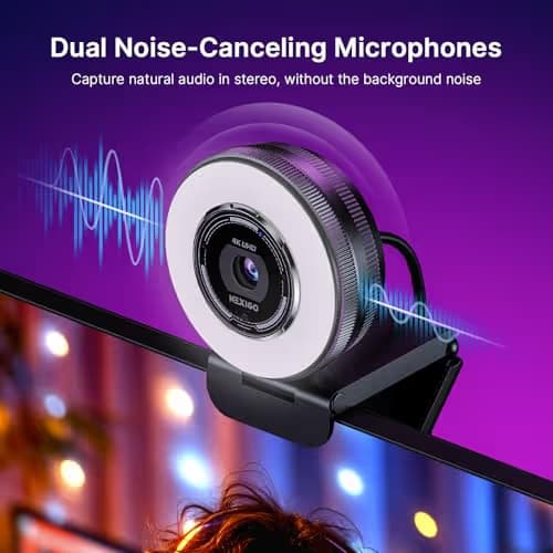 NexiGo N680E Pro 4K Webcam with Ring Light, PDAF Autofocus, 1080p 60FPS, Dual Noise-Canceling Mics, Privacy Shutter, USB Plug-and-Play for Zoom, Teams, Twitch, Google Meet image