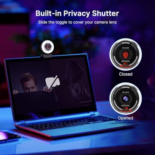 NexiGo N680E Pro 4K Webcam with Ring Light, PDAF Autofocus, 1080p 60FPS, Dual Noise-Canceling Mics, Privacy Shutter, USB Plug-and-Play for Zoom, Teams, Twitch, Google Meet image
