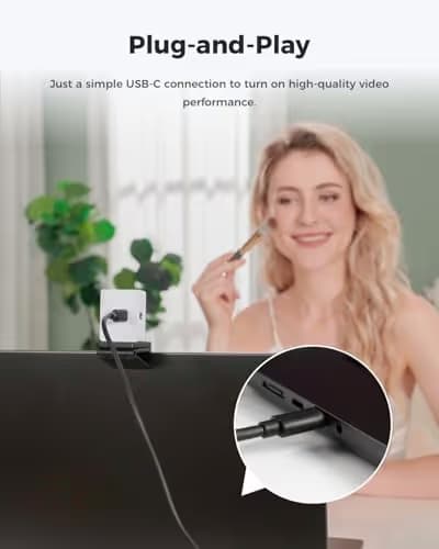 OBSBOT Meet 2-4K Webcam for PC with 1/2" Sensor, AI Framing & Autofocus, Beauty Mode, Lightweight, Gesture Control, HDR, Dual Microphone, 60 FPS, Web Cam for Streaming, Meeting, Gaming. (Cloud White) image