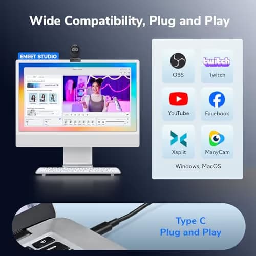 EMEET Piko 4K Webcam for Streaming, World’s 1st Dual-Camera AI-Powered 4K Camera w/AI Autofocus, 3 Mics Array&3 Sound Modes, USB Webcam with Clip, Great for Streaming, Desk Setup image