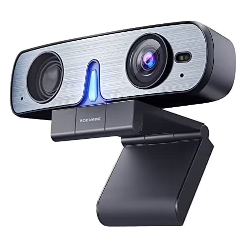 ROCWARE RC08 2K Webcam with Speaker, Webcam for PC, HD Web Cam with Noise Reduction Mic/Harman Speaker/4X Eptz/Privacy Cover/0.2S Auto-Focus/Low Illumination, Computer Camera for Zoom/Teams/Meeting image