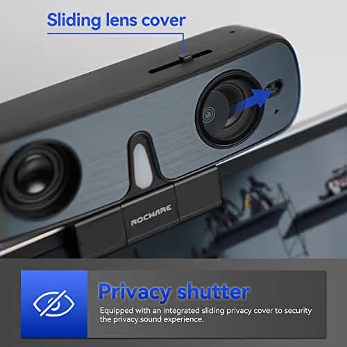 ROCWARE RC08 2K Webcam with Speaker, Webcam for PC, HD Web Cam with Noise Reduction Mic/Harman Speaker/4X Eptz/Privacy Cover/0.2S Auto-Focus/Low Illumination, Computer Camera for Zoom/Teams/Meeting image
