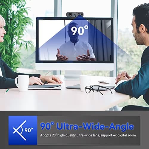 ROCWARE RC08 2K Webcam with Speaker, Webcam for PC, HD Web Cam with Noise Reduction Mic/Harman Speaker/4X Eptz/Privacy Cover/0.2S Auto-Focus/Low Illumination, Computer Camera for Zoom/Teams/Meeting image