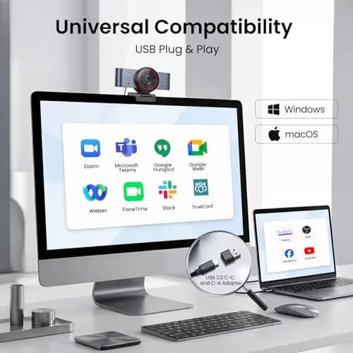 EMEET C960 Ultra 4K Webcam for Mac & PC, 1.5" Larger Sensor, Metal Body, 0.2s Autofocus, DRC, Whiteboard Mode, Built-in Privacy Cover, 2 Mics, USB Webcam 4K for Meetings, Streaming & Content Creation image