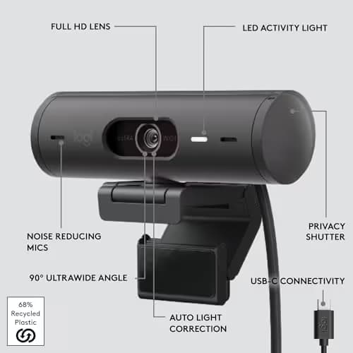 Logitech Brio 501 Full HD Webcam with Auto Light Correction, Show Mode, Noise Reduction Mics, Privacy Cover, Works with Microsoft Teams, Google Meet, Zoom, Nintendo Switch 2 New GameChat Mode - Black image