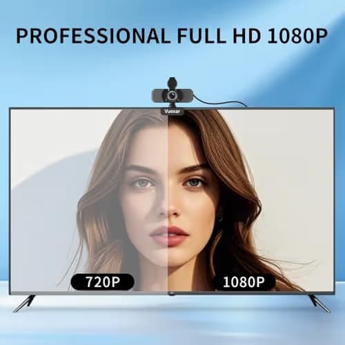 Vuexar Full HD 1080P Webcam with Microphone, Noise-Canceling, Privacy Cover, Wide-Angle Lens, Auto Light Correction, Plug & Play USB Web Camera for Laptop, Desktop, PC, Mac, Zoom, Skype – Pro Series image