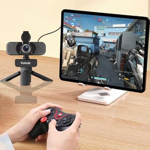 Vuexar Full HD 1080P Webcam with Microphone, Noise-Canceling, Privacy Cover, Wide-Angle Lens, Auto Light Correction, Plug & Play USB Web Camera for Laptop, Desktop, PC, Mac, Zoom, Skype – Pro Series image