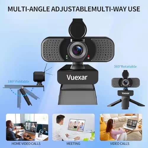 Vuexar Full HD 1080P Webcam with Microphone, Noise-Canceling, Privacy Cover, Wide-Angle Lens, Auto Light Correction, Plug & Play USB Web Camera for Laptop, Desktop, PC, Mac, Zoom, Skype – Pro Series image
