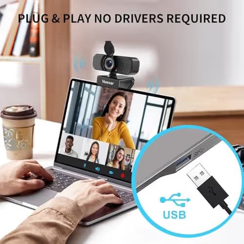 Vuexar Full HD 1080P Webcam with Microphone, Noise-Canceling, Privacy Cover, Wide-Angle Lens, Auto Light Correction, Plug & Play USB Web Camera for Laptop, Desktop, PC, Mac, Zoom, Skype – Pro Series image