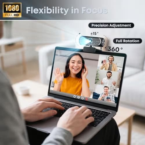 Shcngqio 1080P HD Webcam with Microphone, Noise Cancellation, Privacy Cover, Wide-Angle Lens, Auto Light Correction, Plug & Play USB Webcam for Laptop, Desktop, PC, Mac, Zoom, Skype, Streaming (Black) image