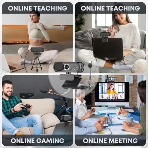 Shcngqio 1080P HD Webcam with Microphone, Noise Cancellation, Privacy Cover, Wide-Angle Lens, Auto Light Correction, Plug & Play USB Webcam for Laptop, Desktop, PC, Mac, Zoom, Skype, Streaming (Black) image