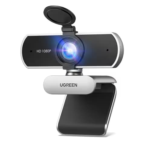 UGREEN Full HD 1080P Webcam with Microphone, 2 Noise-Canceling Mics, 85° Fov & Fixed Focus, Plug and Play, Auto Light Correction, Privacy Cover PC Camera for Zoom/Skype/Teams, Switch 2, Silver Grey image
