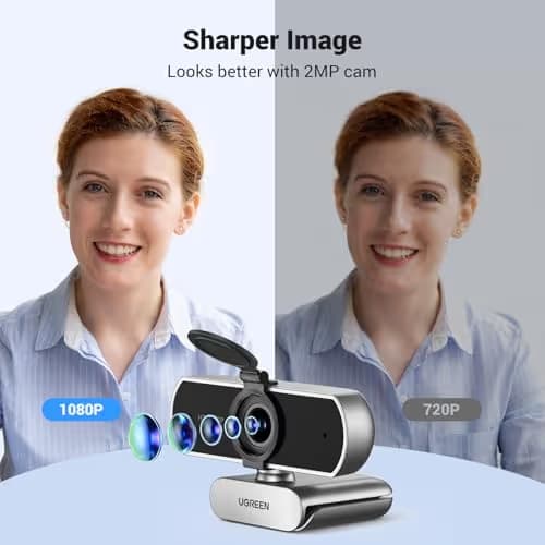 UGREEN Full HD 1080P Webcam with Microphone, 2 Noise-Canceling Mics, 85° Fov & Fixed Focus, Plug and Play, Auto Light Correction, Privacy Cover PC Camera for Zoom/Skype/Teams, Switch 2, Silver Grey image