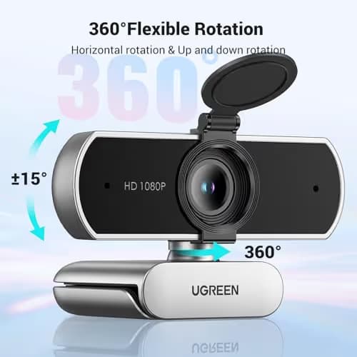 UGREEN Full HD 1080P Webcam with Microphone, 2 Noise-Canceling Mics, 85° Fov & Fixed Focus, Plug and Play, Auto Light Correction, Privacy Cover PC Camera for Zoom/Skype/Teams, Switch 2, Silver Grey image