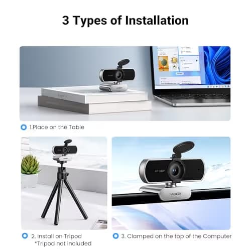 UGREEN Full HD 1080P Webcam with Microphone, 2 Noise-Canceling Mics, 85° Fov & Fixed Focus, Plug and Play, Auto Light Correction, Privacy Cover PC Camera for Zoom/Skype/Teams, Switch 2, Silver Grey image