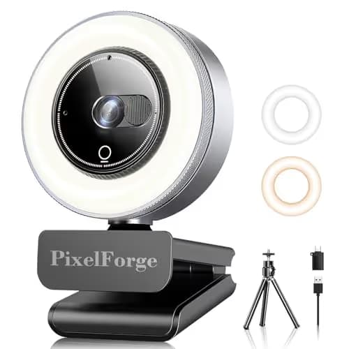 PixelForge 4K Webcam for PC with Microphone & Light & Privacy Cover, Web Camera for Desktop Computer/Laptop/Monitor/Mac, 4K UHD Sony Sensor, PDAF Auto Focus, Dual AI Noise-Cancelling Mics, USB Camera main image