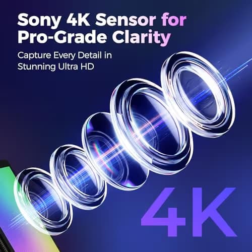 PixelForge 4K Webcam for PC with Microphone & Light & Privacy Cover, Web Camera for Desktop Computer/Laptop/Monitor/Mac, 4K UHD Sony Sensor, PDAF Auto Focus, Dual AI Noise-Cancelling Mics, USB Camera image