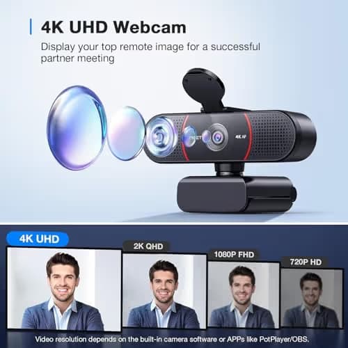 EMEET C960 4K Webcam for PC, 4K UHD CMOS Sensor, PDAF Auto Focus, Dual Omnidirectional Mics, Auto Light Correction, 73° FOV, Plug&Play Webcam w/Privacy Cover, Works w/Zoom/Teams/Skype/Google Meet image